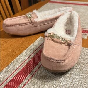 Juicy Couture Blush Pink-Suede Fleece Moccasin Slippers